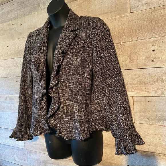 Coldwater Creek women’s tweed ruffled‎ open  blazer in size large - Picture 2 of 6